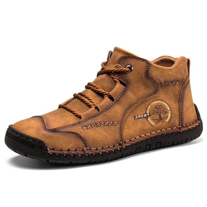 Men's vintage handmade leather orthopedic loafers in a classic brown, offering comfort and style.