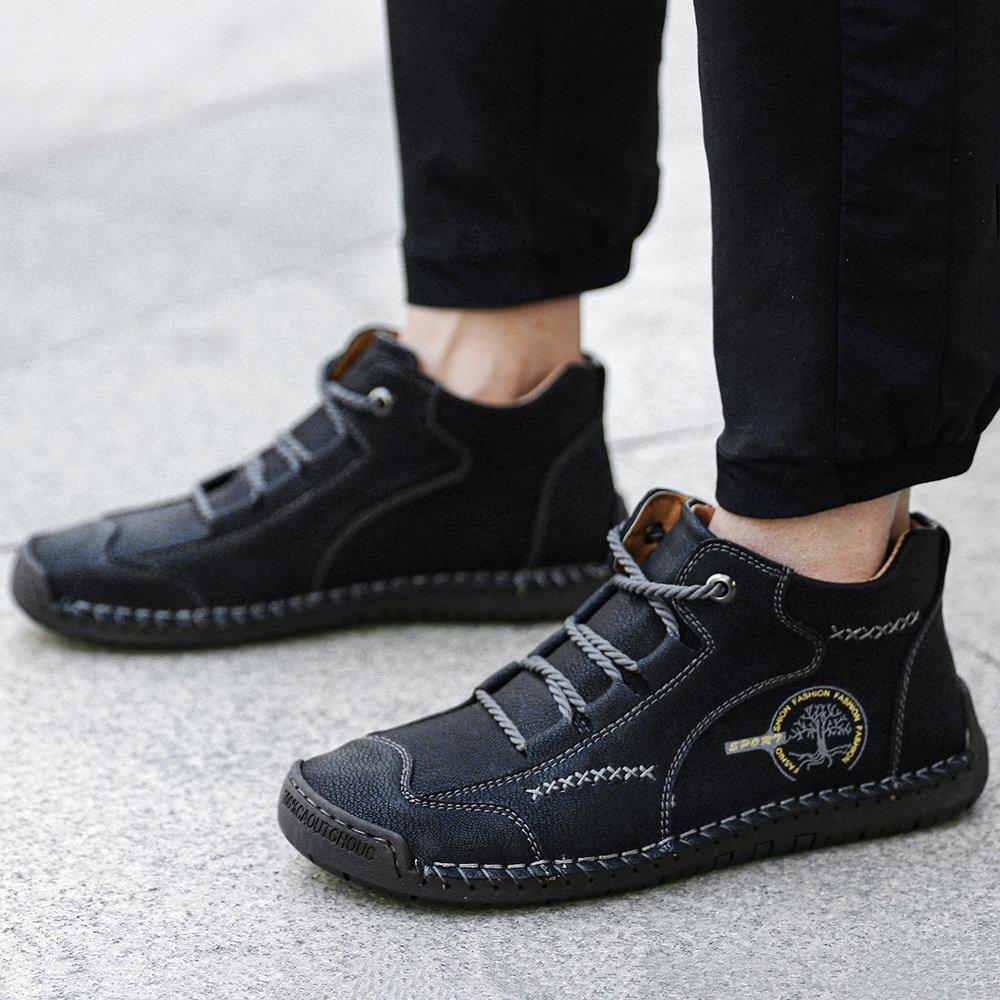 Back view of men's leather orthopedic boots, displaying the unique vintage-inspired silhouette.