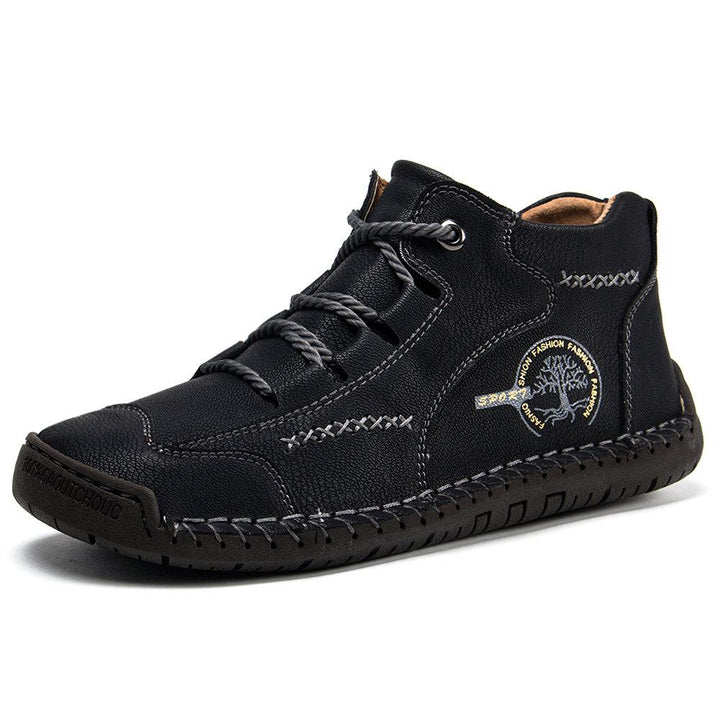 Pair of men's orthopedic leather boots, vintage style loafers perfect for comfortable all-day wear.
