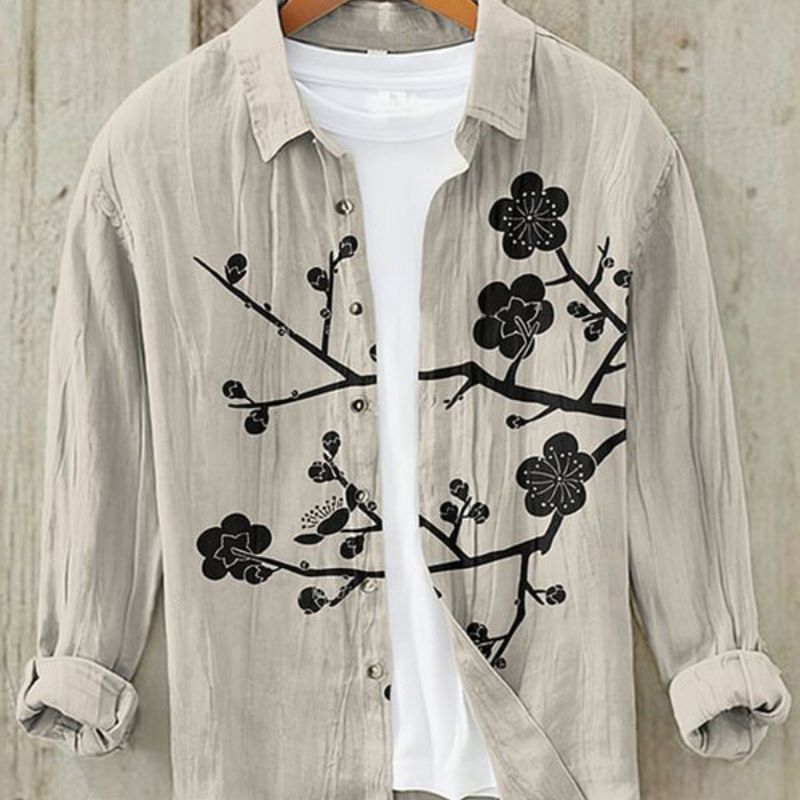 Men's Statement Piece: Vintage Japanese Art Print Summer Button-Up, Relaxed Fit.