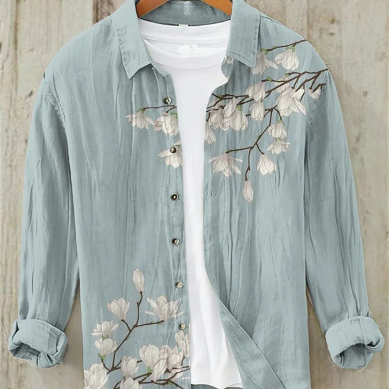 Stylish Men's Casual Shirt showcasing Vibrant Japanese Traditional Art Print.