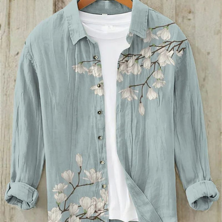 Stylish Men's Casual Shirt showcasing Vibrant Japanese Traditional Art Print.