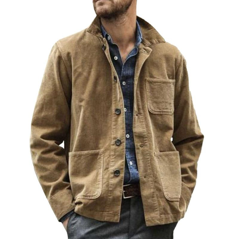 Men's vintage style lapel jacket with practical flap pockets, ideal mid-season casual outerwear for a tailored look.