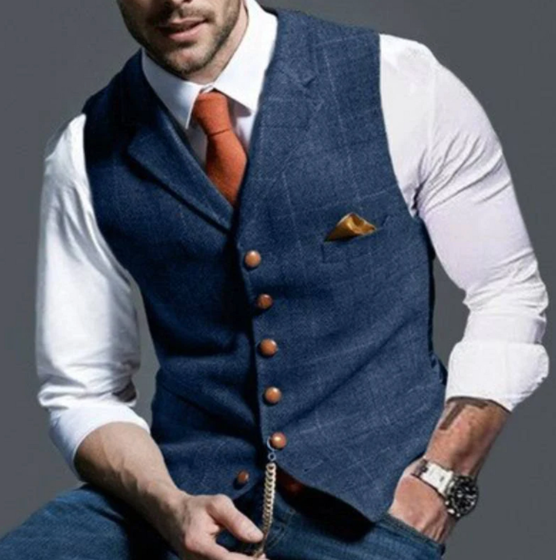 Men's vintage tailored vest in classic style, perfect for formal or casual layering.