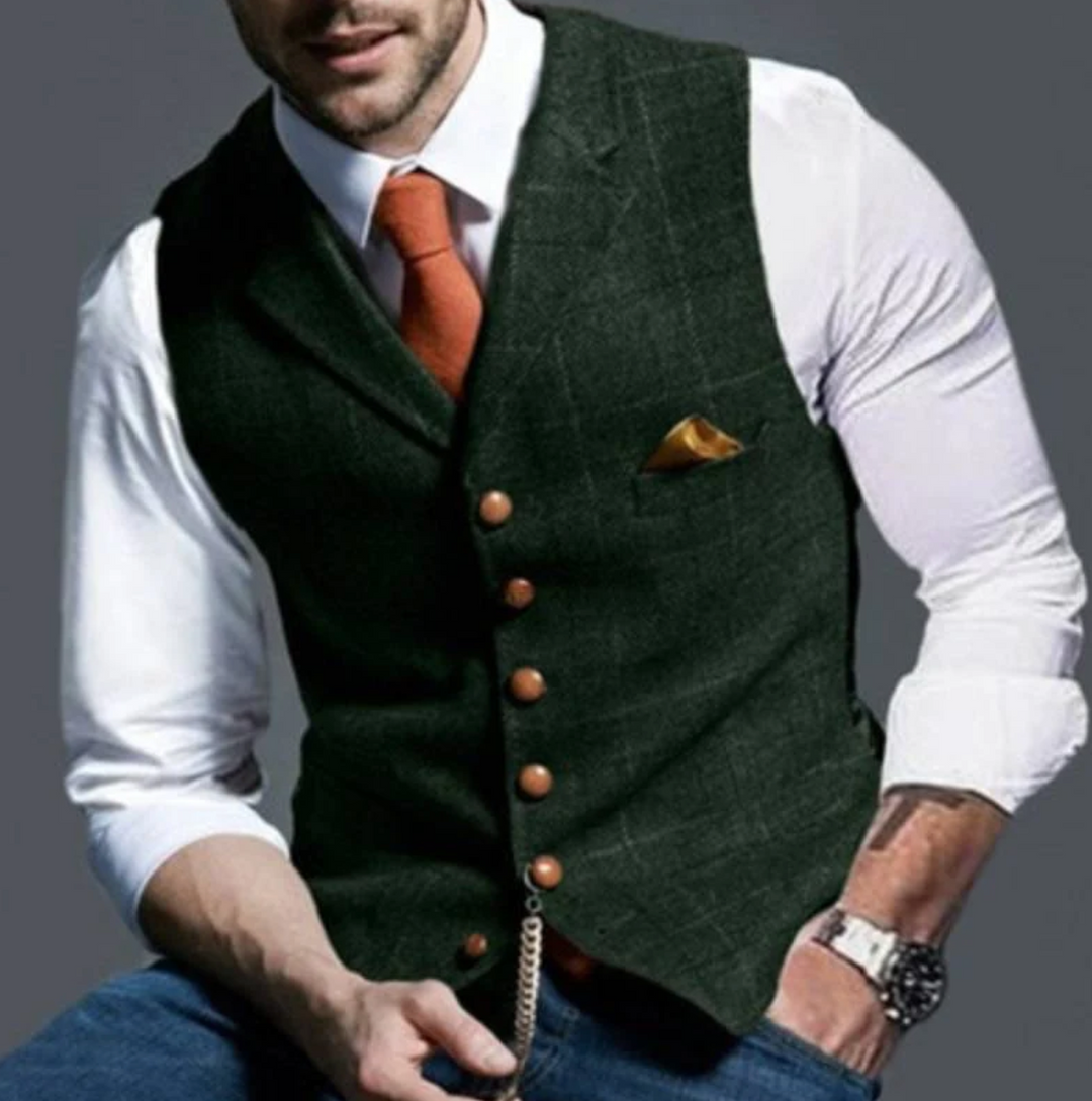 Modern men's dress vest with a vintage classic style, ensuring a sharp, adjustable fit.
