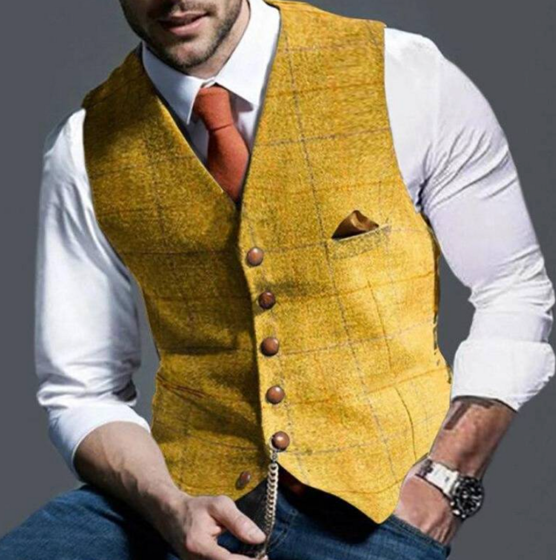 Classic men's fashion vest with a modern edge, ideal for stylish layering & adjustable fit.