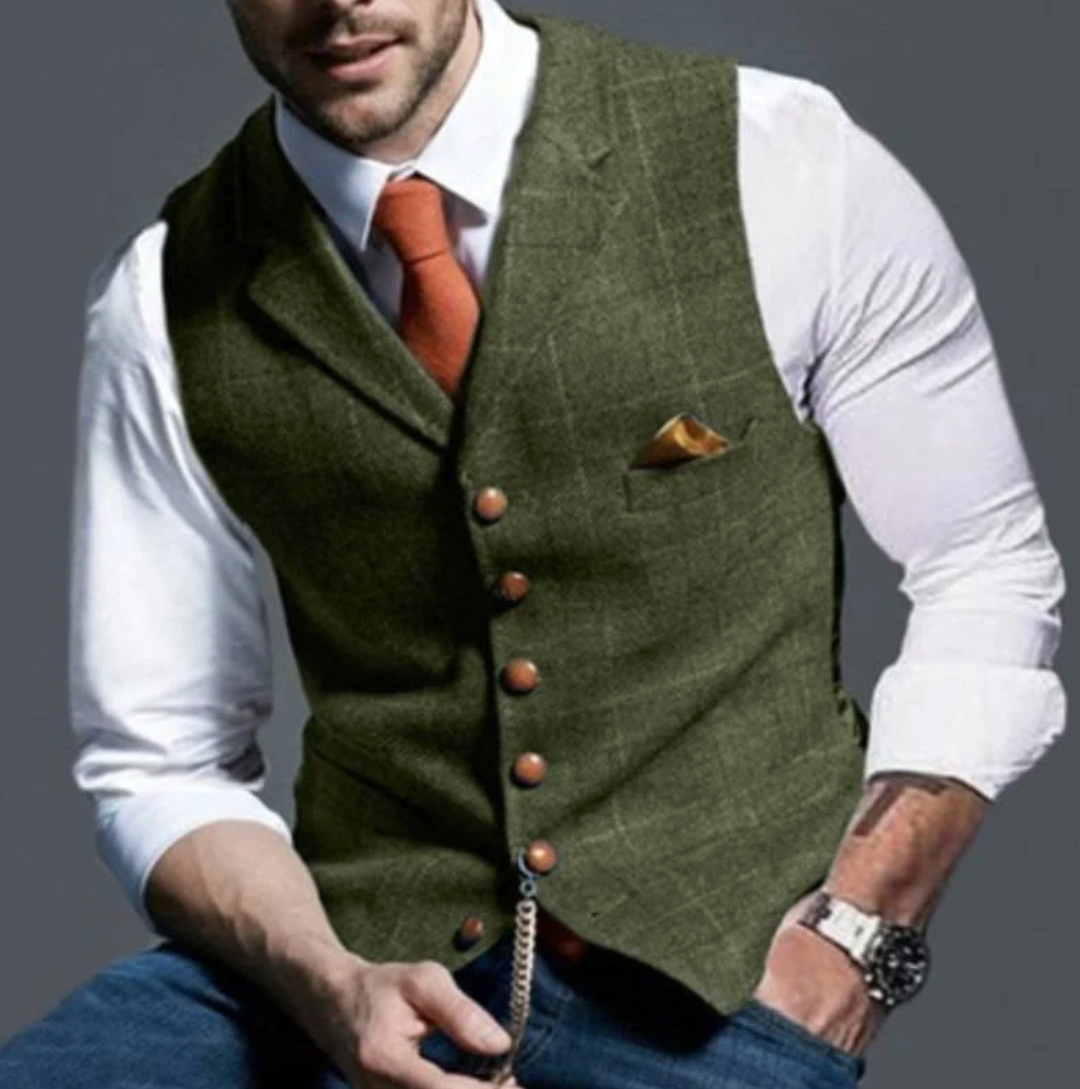 Vintage style men's dress vest, a versatile layering piece for formal and casual wear.