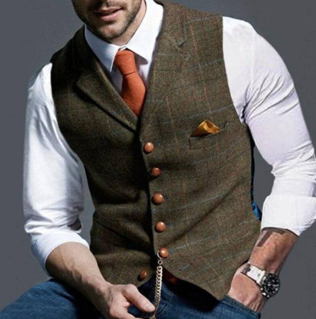 Casual men's vintage vest, perfect for layering, adding a classic touch to any outfit.