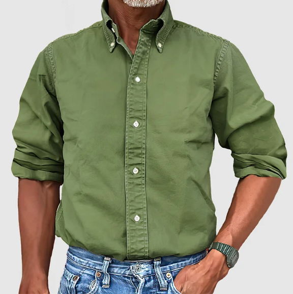 Comfortable men's vintage wash button down long sleeve shirt. Great for all-day wear & stylish fashion.