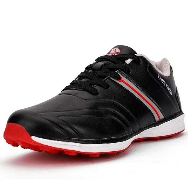 Men's waterproof golf shoes with enhanced spike traction for superior grip & stability on the course.