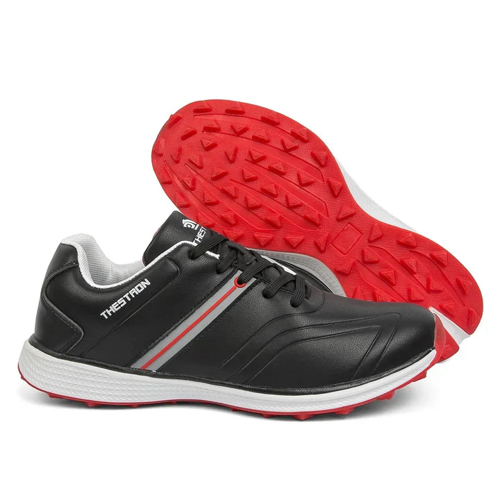 Robust men's waterproof golf shoes with durable spikes, perfect for challenging course conditions & traction.