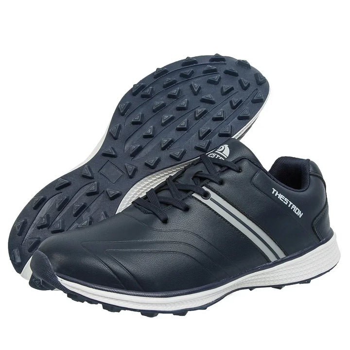Breathable men's waterproof golf shoes with secure spike traction, ensuring comfort and stability on the green.