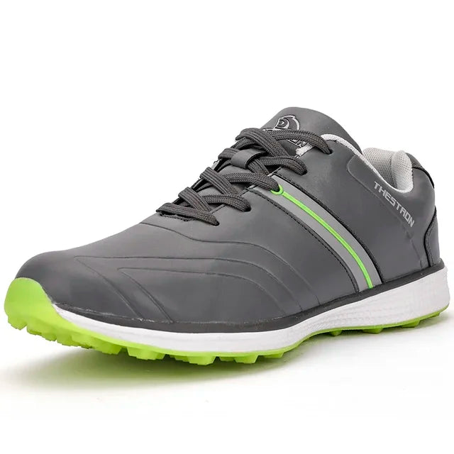 Performance men's golf shoes, waterproof design with spiked traction for comfort & grip in all weather.