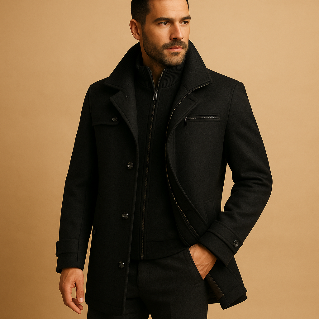 Men's waterproof winter jacket for cold weather protection. Durable & warm outerwear.