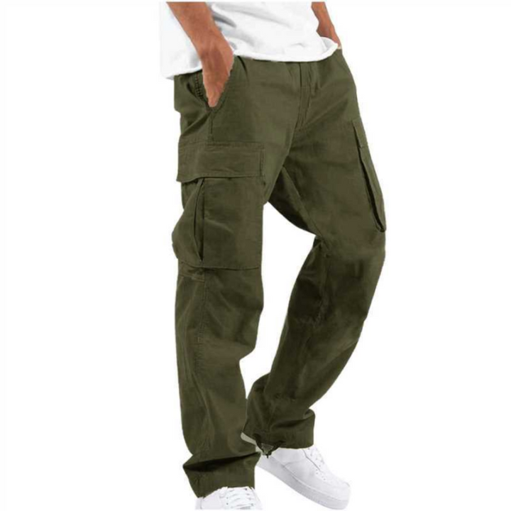 Relaxed fit men's cargo pants with a wide leg design & multiple pockets. Great for streetwear fashion.