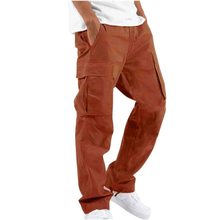 Modern men's wide leg cargo pants, relaxed fit, multi-pocket for practical storage. Casual fashion trousers.