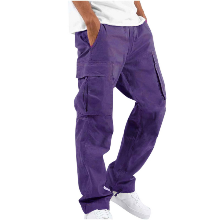 Versatile men's wide leg cargo pants, relaxed fit for comfort. Great for streetwear, outdoor, or casual wear.