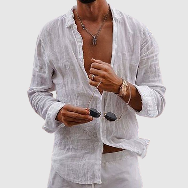 Men's Belmar Linen Shirt with Casual Rolled Sleeves - Lexians