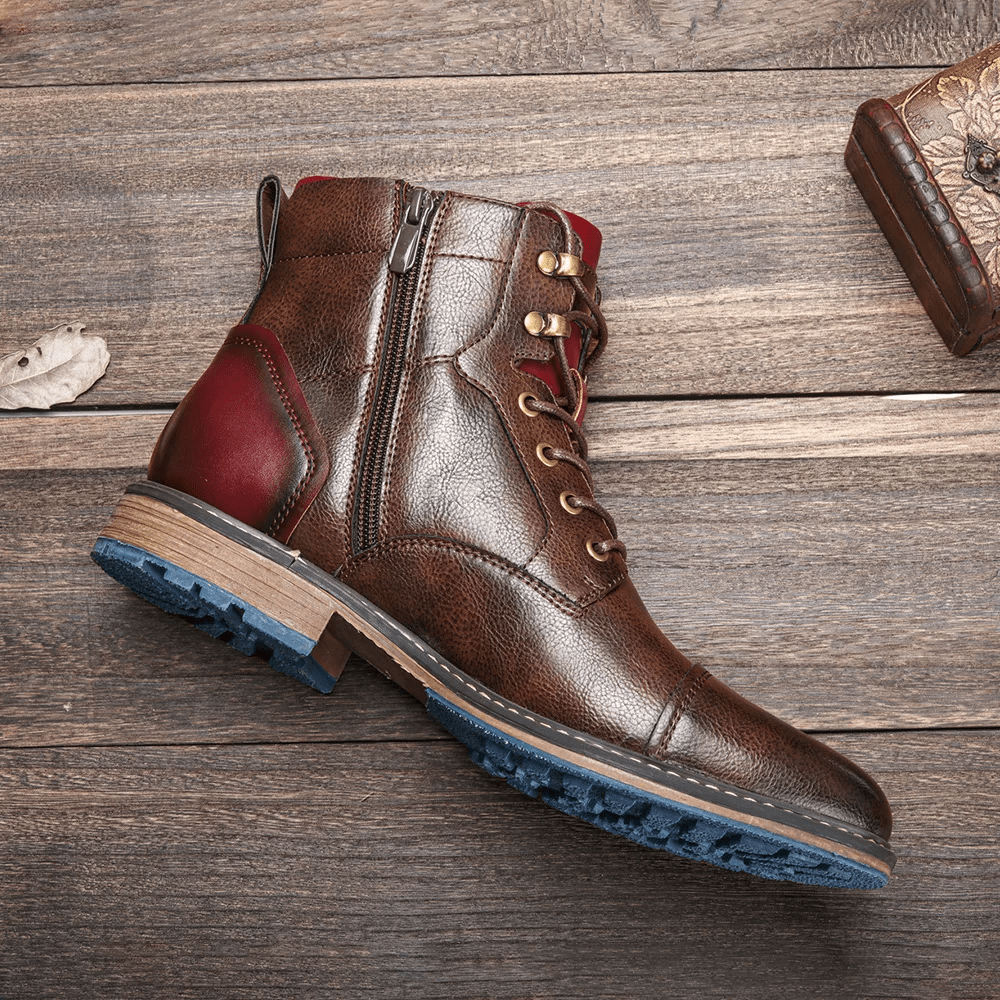 Men's Leather Boots with Side Zipper and Non - Slip Sole - Lexians