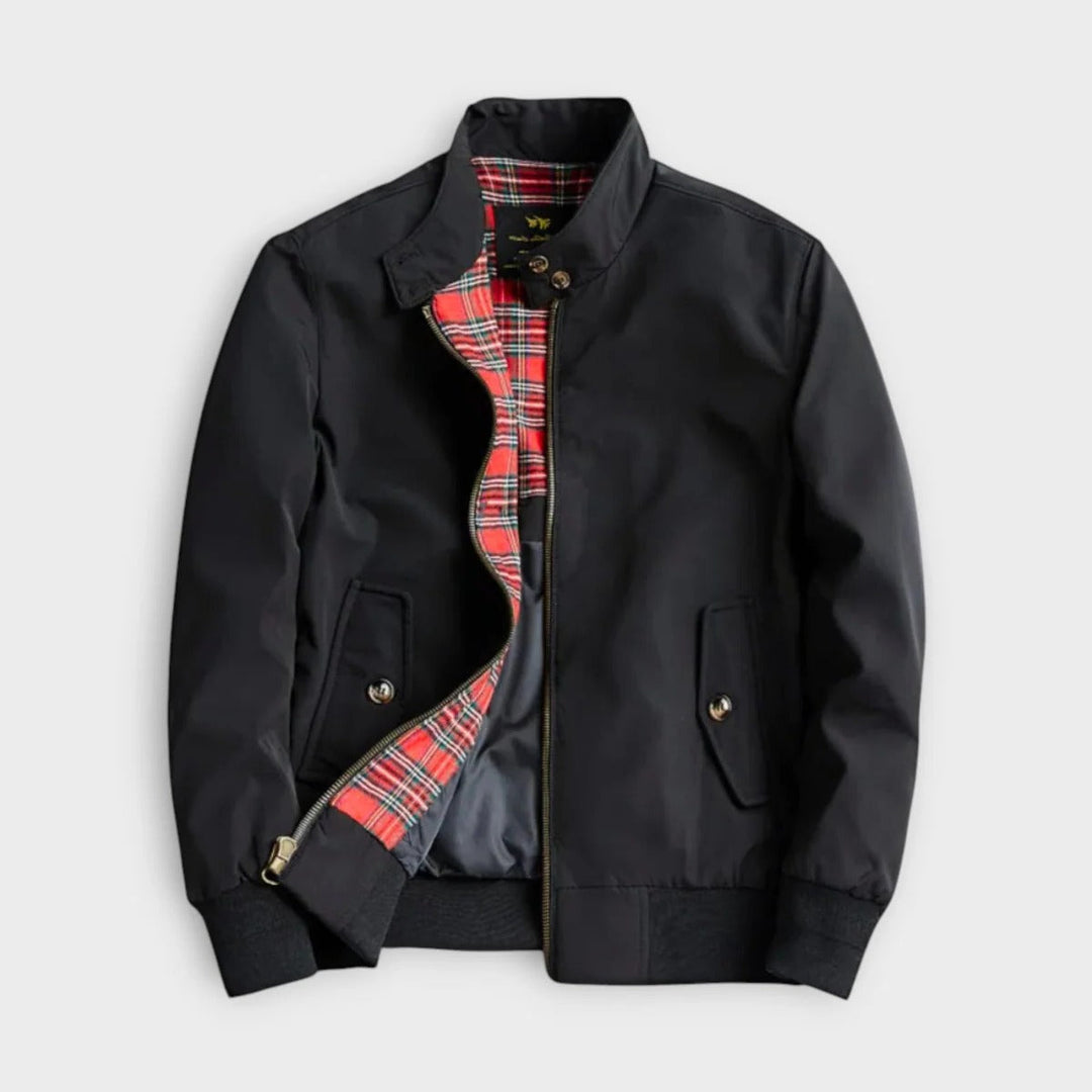 Men's lightweight transitional jacket with zipper, navy color, featuring pockets and durable fabric for versatile spring wear