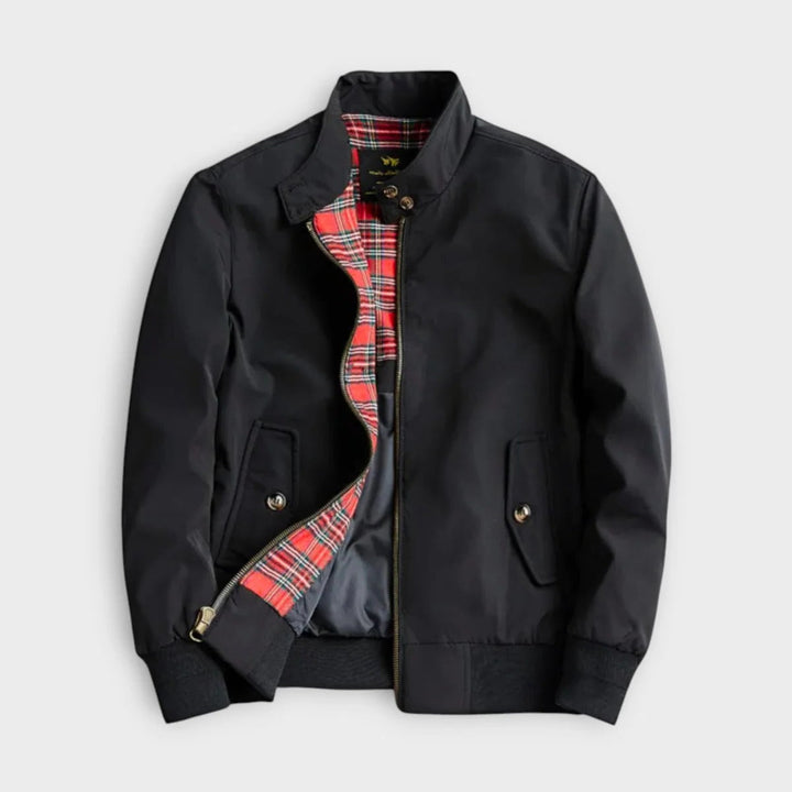 Men's lightweight transitional jacket with zipper, navy color, featuring pockets and durable fabric for versatile spring wear