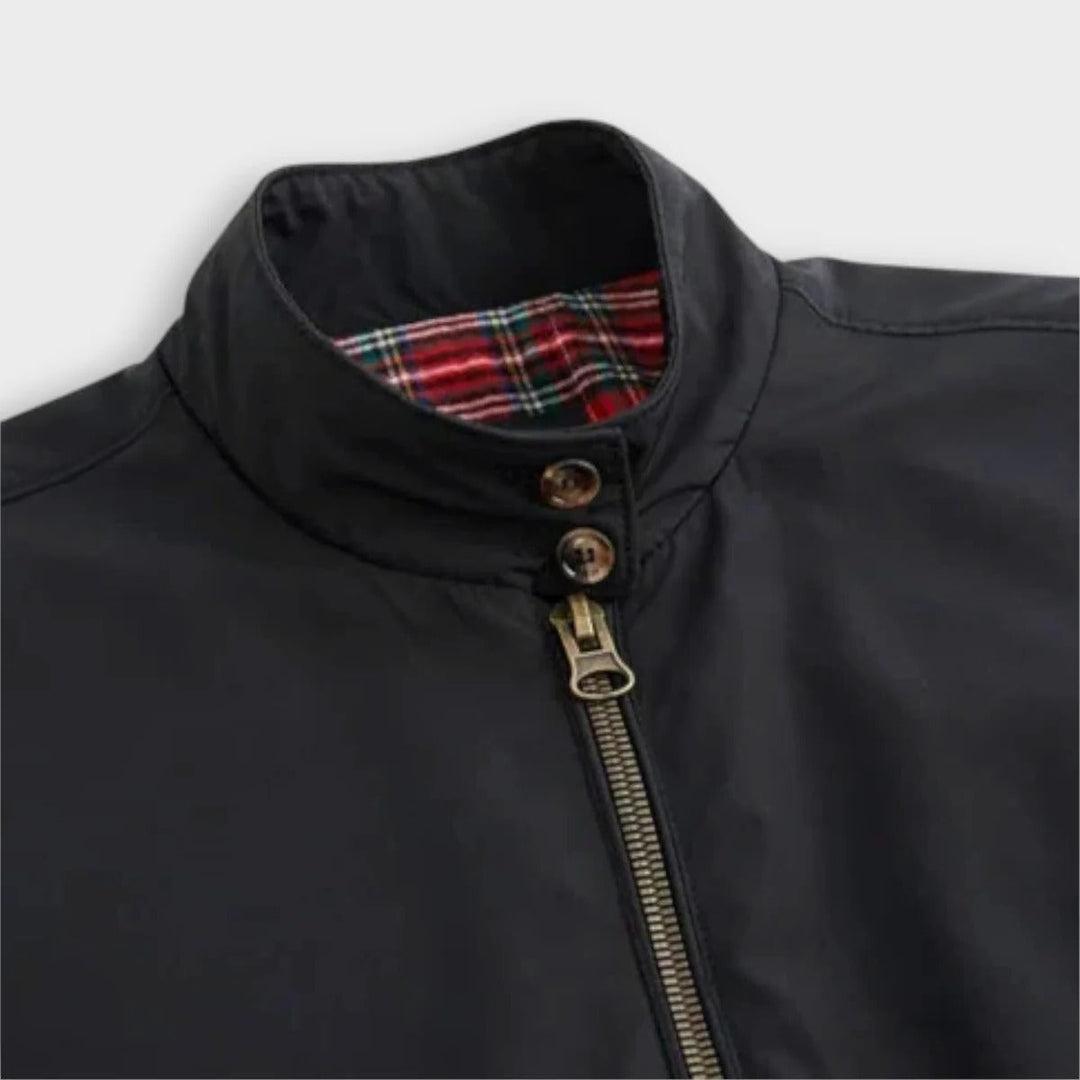 Men's lightweight transitional jacket with zipper, navy color, featuring pockets and durable fabric for versatile spring wear