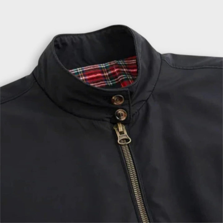 Men's lightweight transitional jacket with zipper, navy color, featuring pockets and durable fabric for versatile spring wear