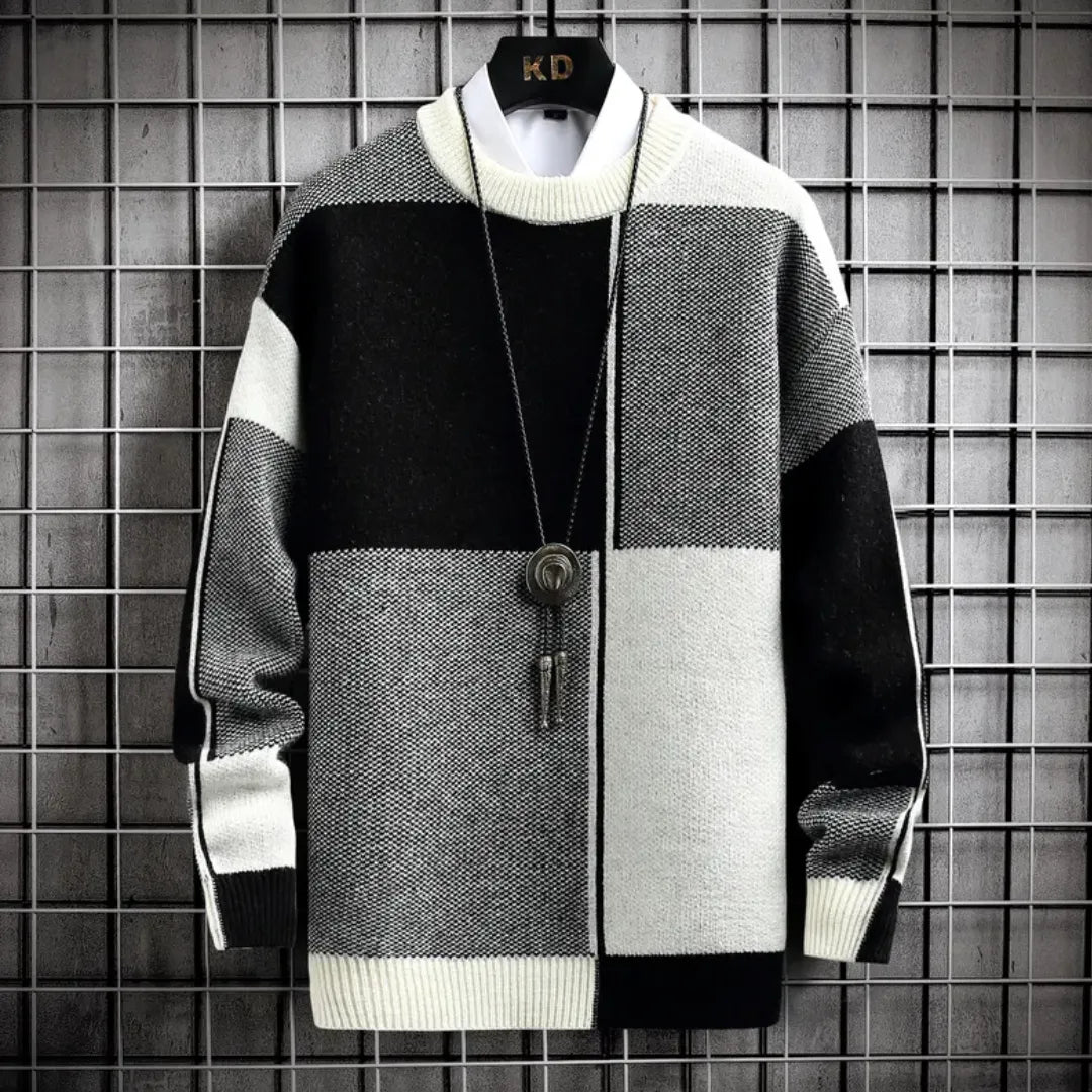 Men's Loose Fit Block Pattern Sweater - Lexians