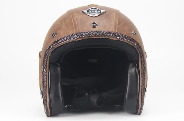 "Men's retro vintage motorcycle helmet with goggle mask, open-face design, classic style, superior protection, stylish ride."