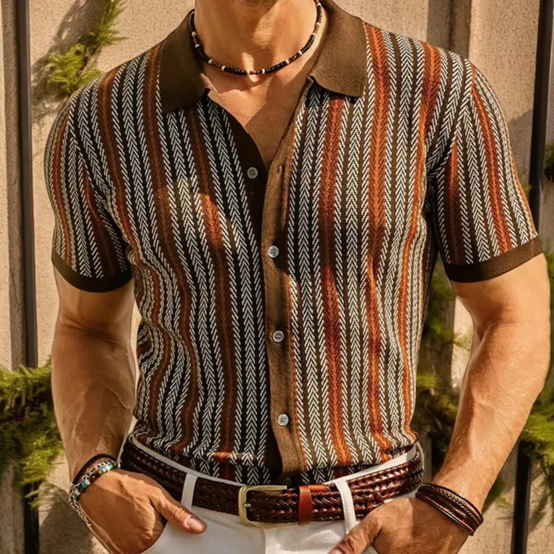 Men's Slim Fit Button Down Polo with Herringbone Pattern - Lexians