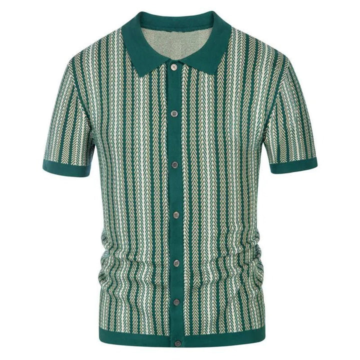 Men's Slim Fit Button Down Polo with Herringbone Pattern - Lexians