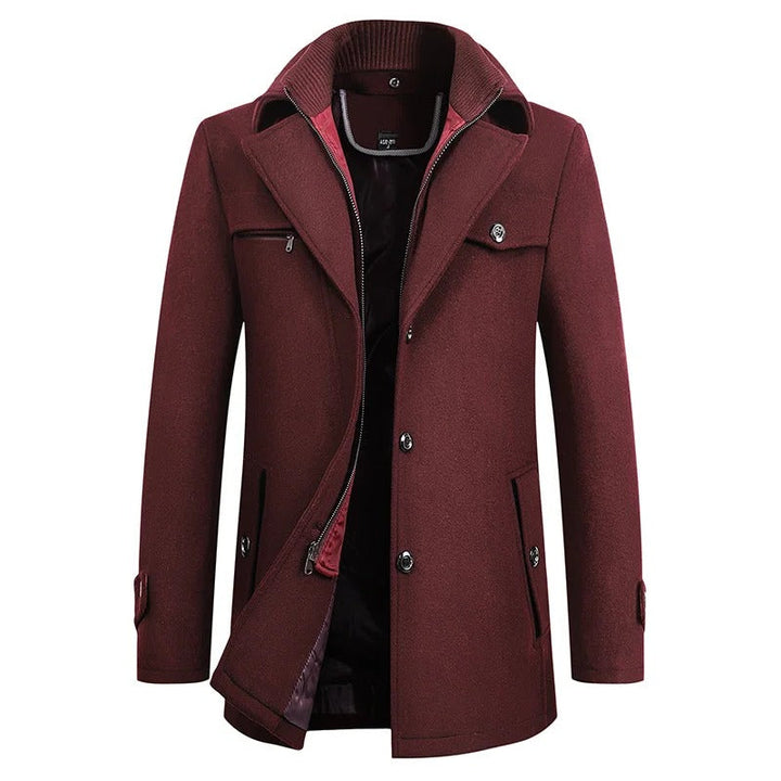 "Men's waterproof winter coat, versatile style, sleek design, modern professional wear, with multiple pockets and adjustable 