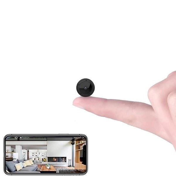 Mini WiFi security camera with night vision, motion alerts, & remote monitoring for home surveillance.