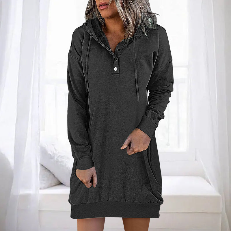 Women's Valeria long hoodie, a minimalist pullover for loungewear, comfort, and everyday style.