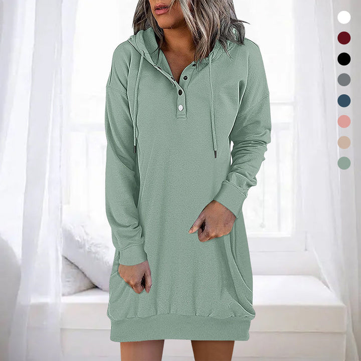 Stylish women's long pullover hoodie, Valeria, ideal for versatile loungewear & comfortable apparel.