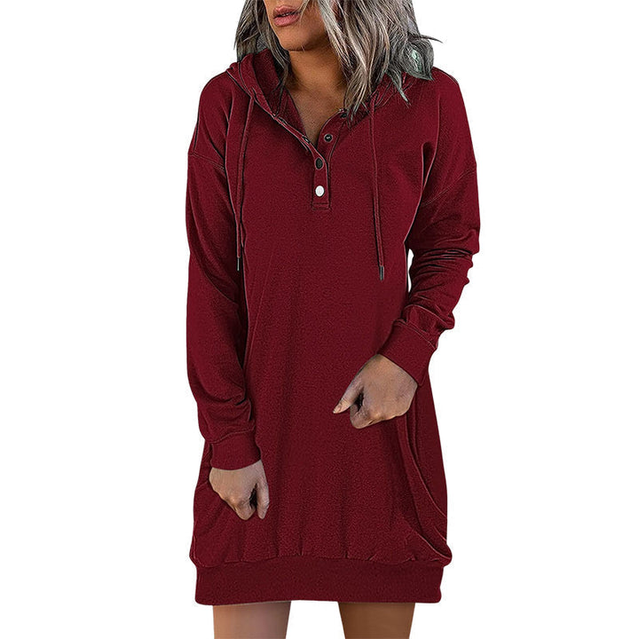 Stylish Valeria women's long hoodie, perfect for versatile everyday comfort and minimalist fashion.