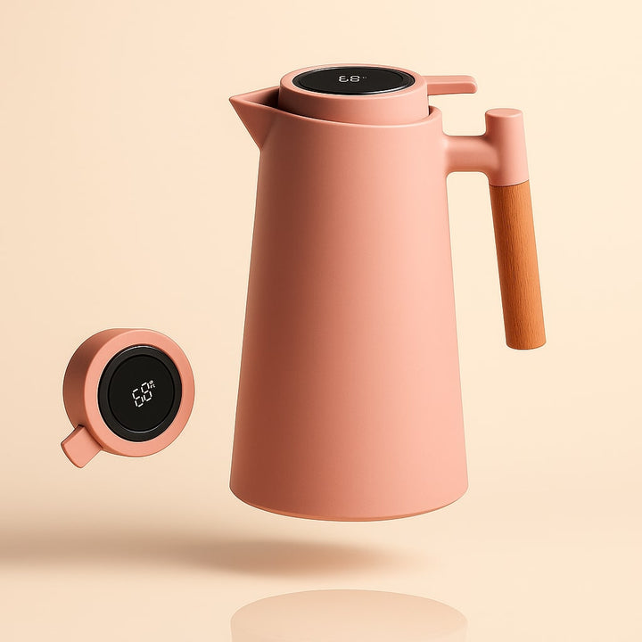 Premium 1-liter insulated thermal carafe, a kitchen essential for hot/cold drinks with temp display.