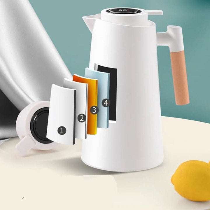 Vacuum flask, a versatile kitchen gadget for hot or cold drinks, featuring a digital temp display.
