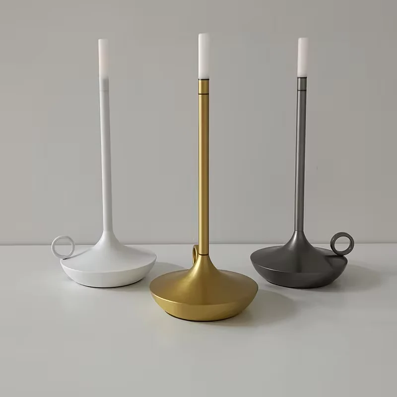 "Modern cylindrical rechargeable touch table lamp with adjustable brightness, ideal for ambient lighting in any space."