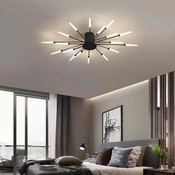 Bright gold LED ceiling light, adding elegance to any hotel or home.