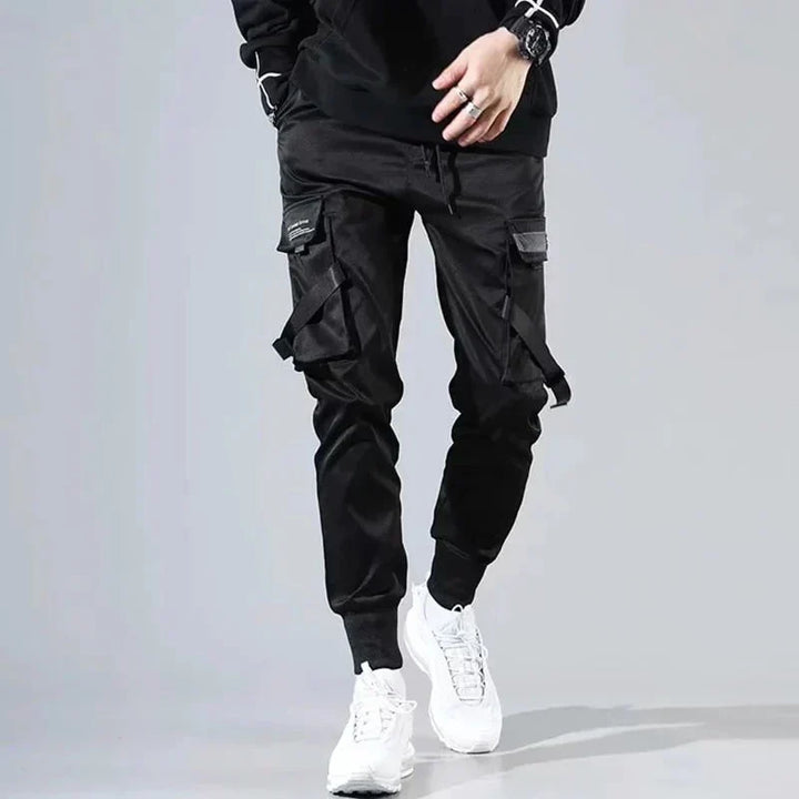 Trendy men's jogger-style cargo pants, designed for urban streetwear and comfort.