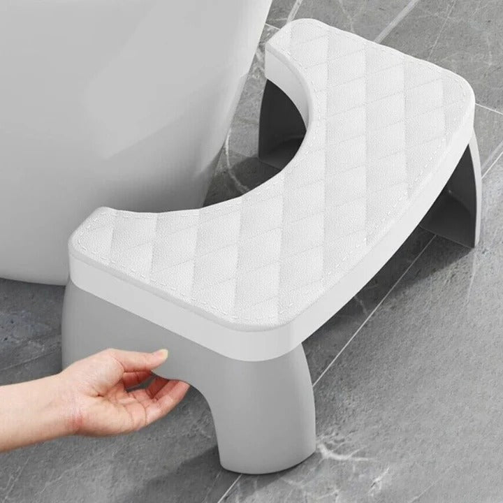 Space-saving non-slip toilet squat stool for comfort, better hygiene & a healthy bathroom posture.