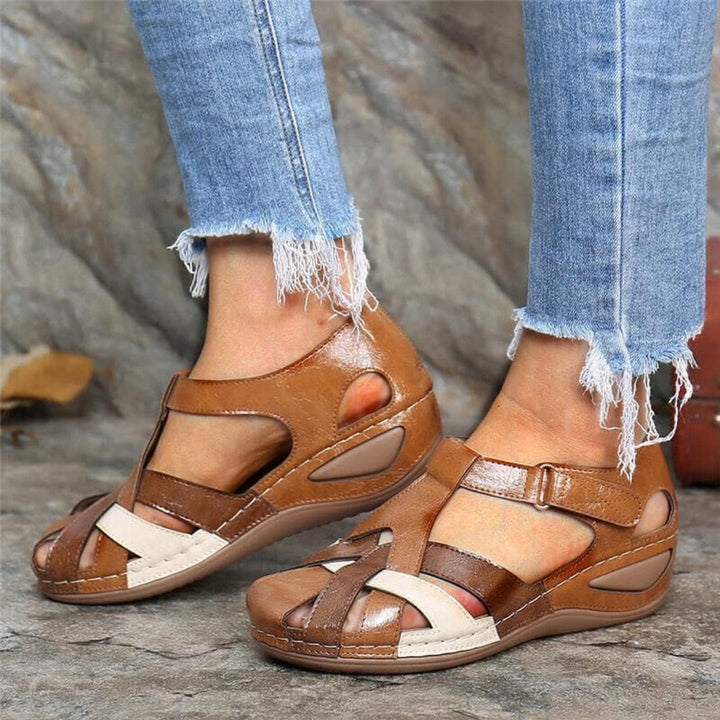 Olivia women's colourblock closed-toe sandals in pastel spring tones, supportive cushioned footbed