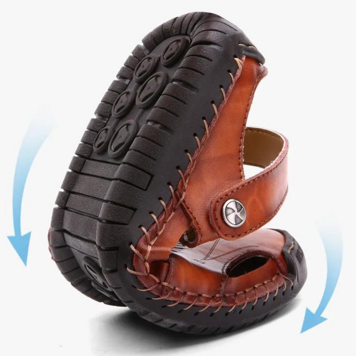 Men's casual summer sandals, orthopedic leather, providing excellent arch support & comfort for leisure.