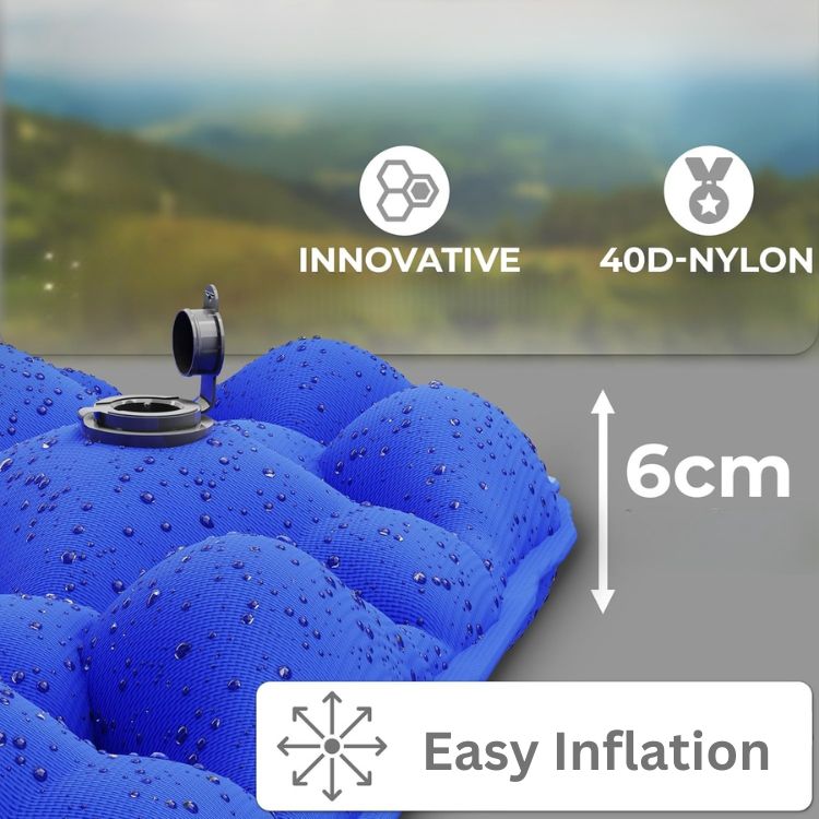 Inflatable camping air mattress, providing portable comfort for outdoor adventures, hiking & camp bed use.