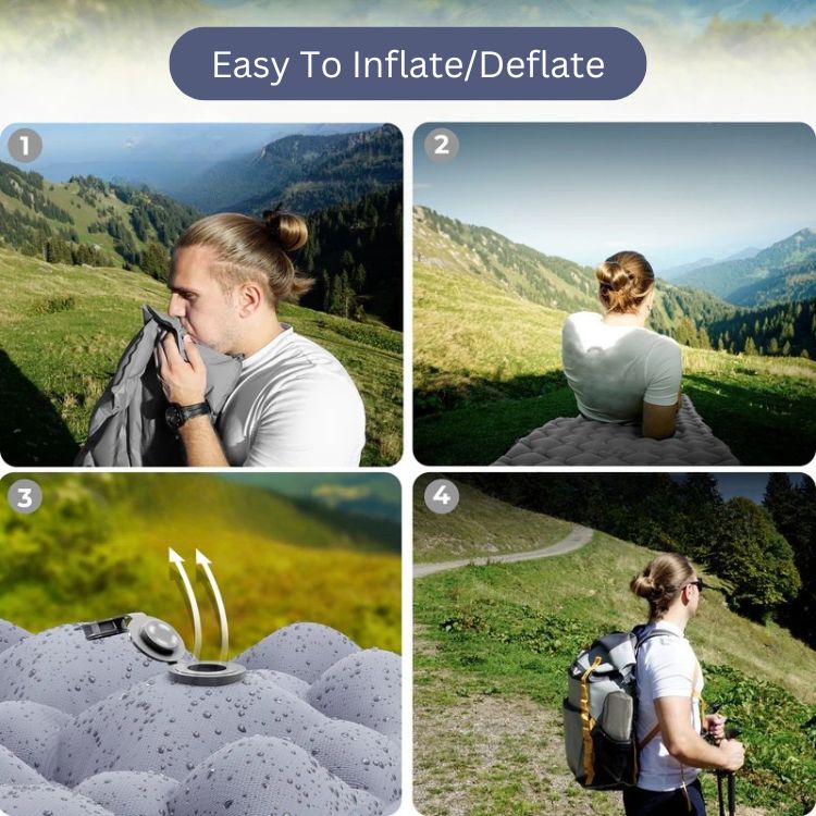 Lightweight air mattress, ideal portable sleep pad for camping, backpacking, and travel gear comfort.