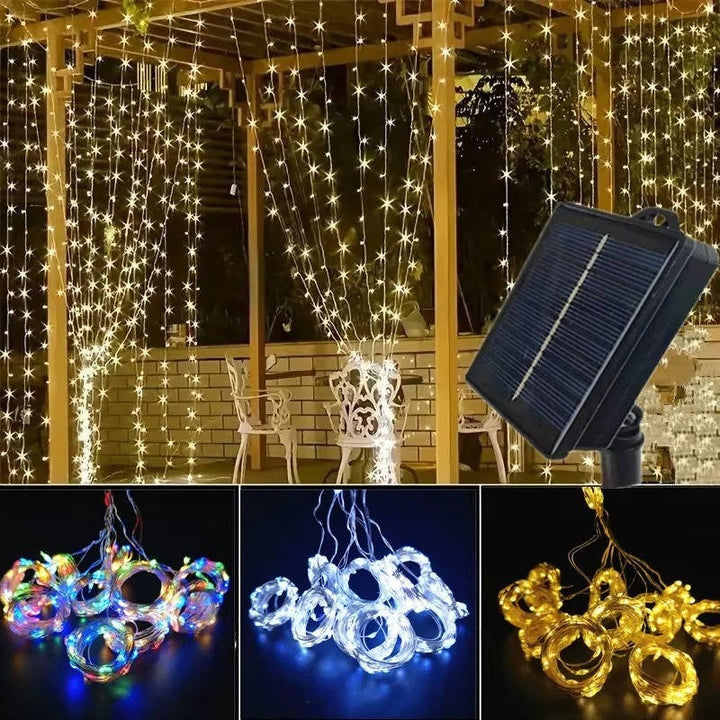 TavvitaImp012 solar curtain lights, ideal for stunning garden and deck lighting.