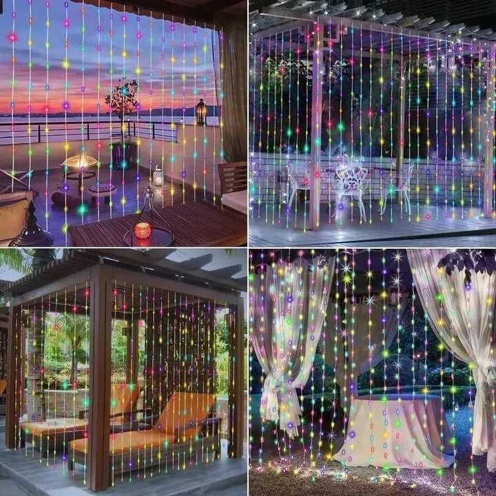 Long-lasting solar powered curtain lights, excellent for year-round outdoor decor.