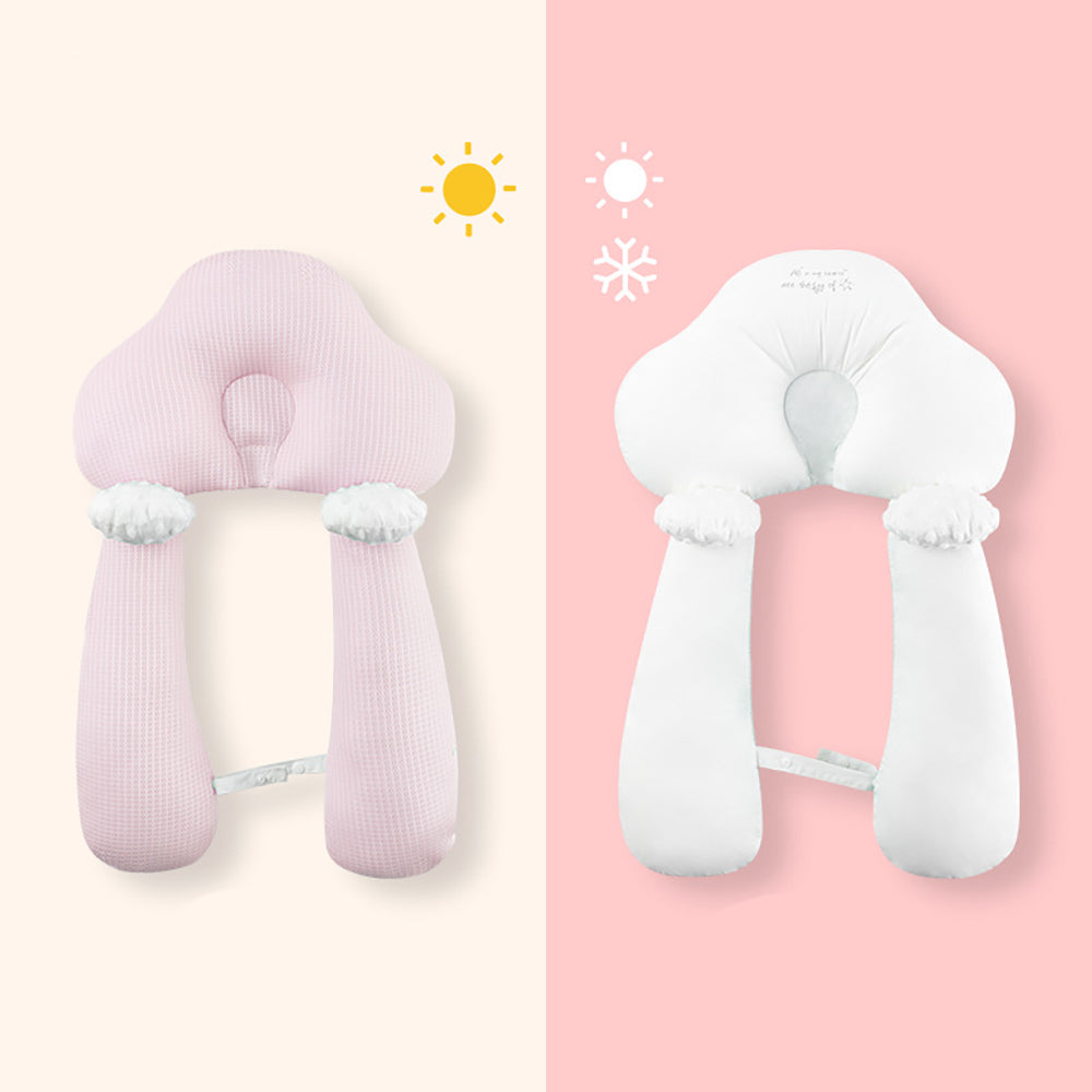 Gentle sleep aid: Organic cotton infant head support pillow, U-shape for baby comfort.