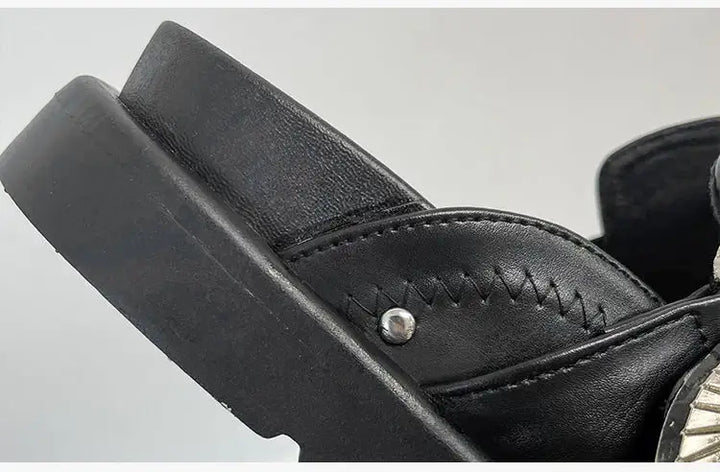 Women's summer shoes: black studded platform sandals for an edgy and comfortable look.